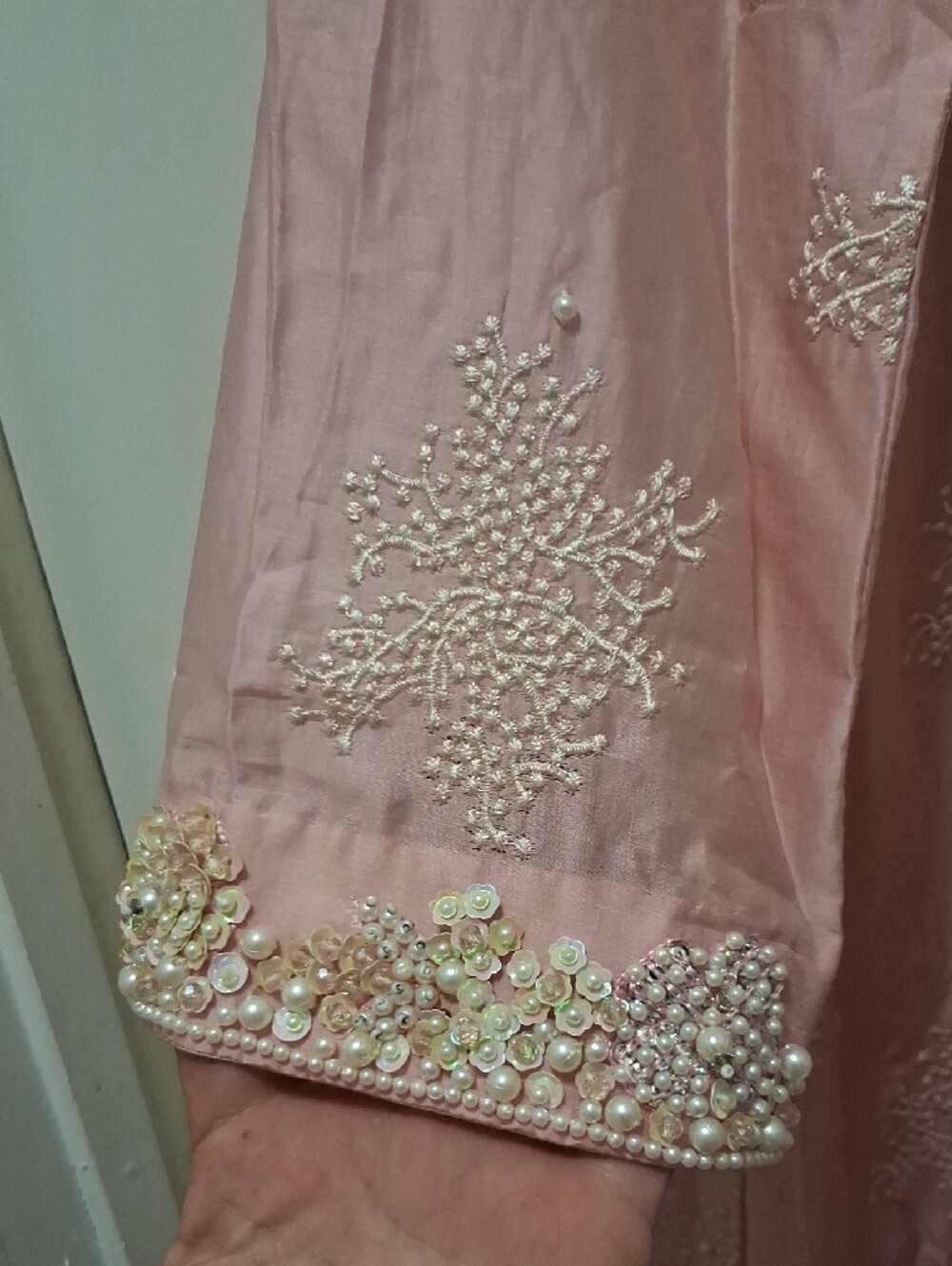 Embroidered Long Sleeve Pink Anarkali Dress - Picture 4 of 7